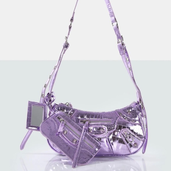ISO (in search of)  THE TRACKSTAR METALLIC PURPLE CROC PU STUDDED MIRROR handbag